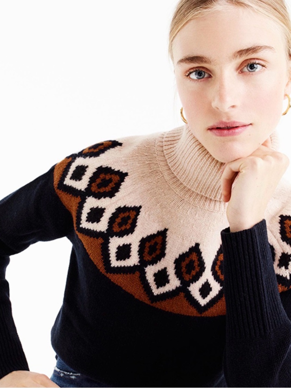 J. Crew Black navy blue Fair Isle Turtleneck Sweater
